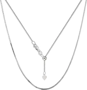 Sterling Silver Rhodium Plated Adjustable Box Chain Necklace, 0.8mm, 22"