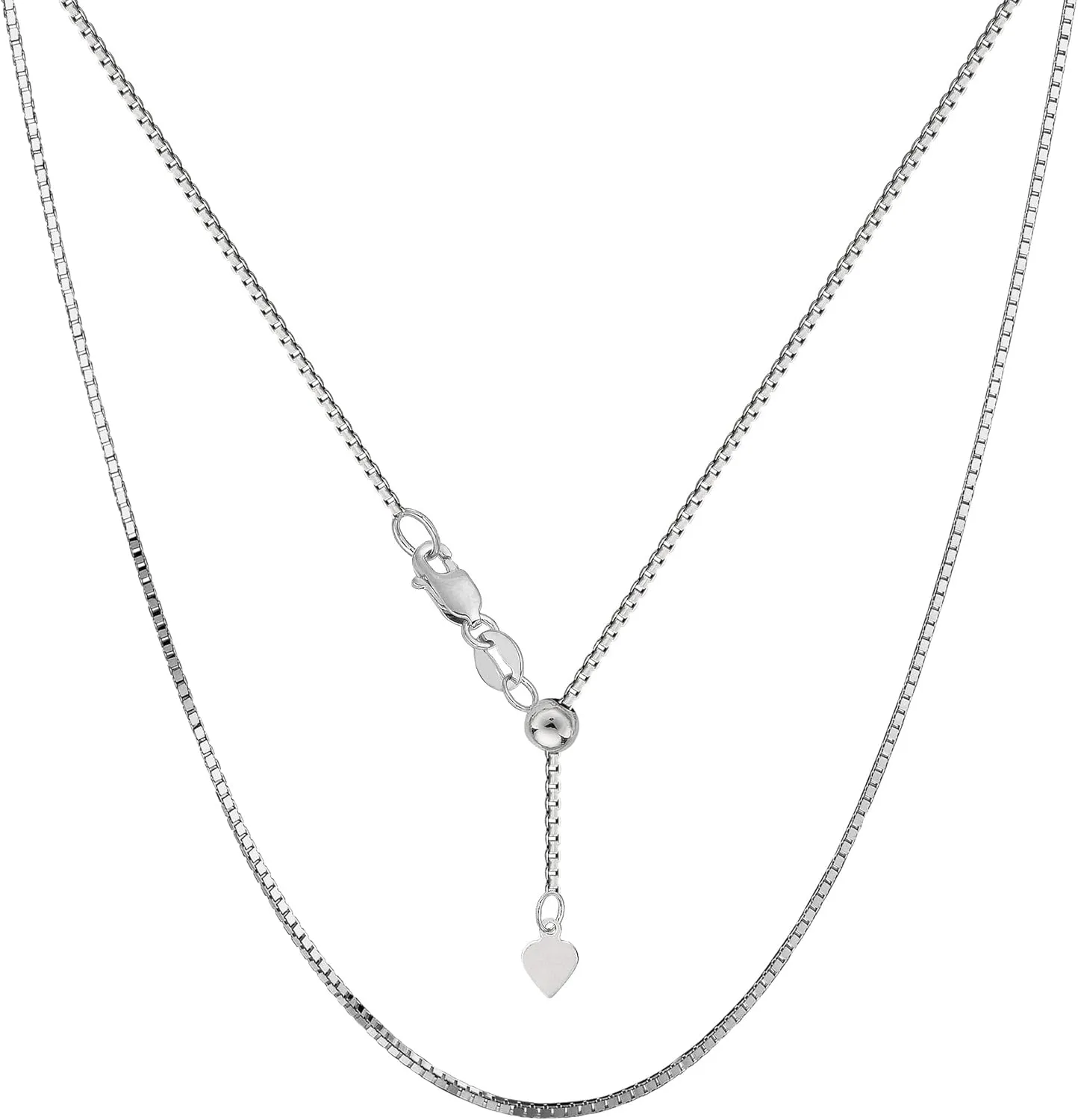 Sterling Silver Rhodium Plated Adjustable Box Chain Necklace, 0.8mm, 22"