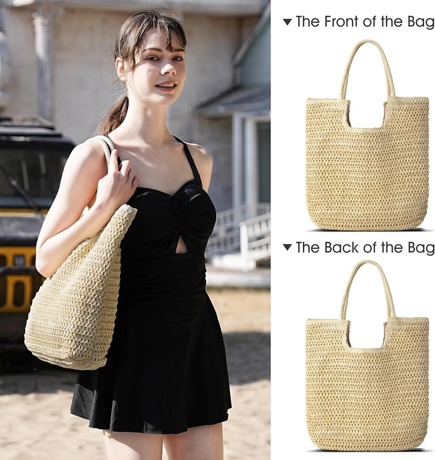 Straw Beach Bags for Women - Summer Woven Tote Bag Shoulder Handbags, Large Beach Bag for Women for Holiday