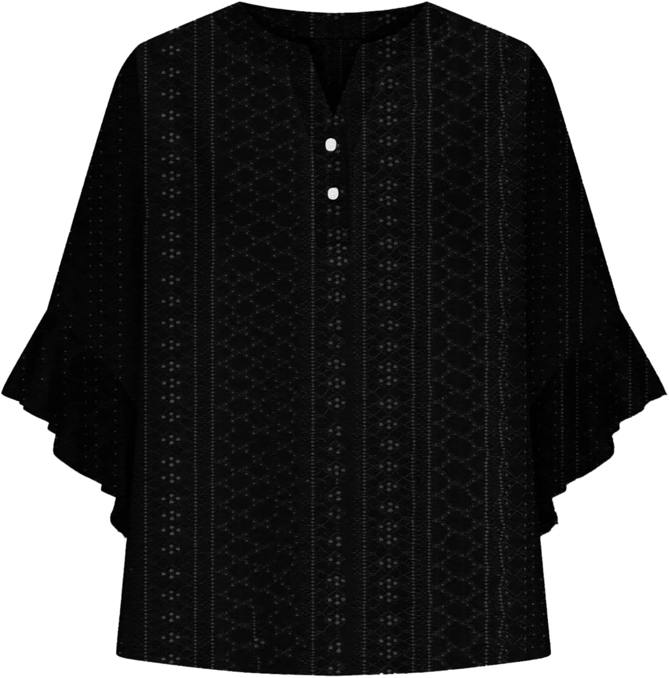 Summer Tops for Women,2025 Floral Graphic V Neck 3/4 Sleeve Shirts Casual Button Down Shirts Flowy Ruffle Sleeve Tops