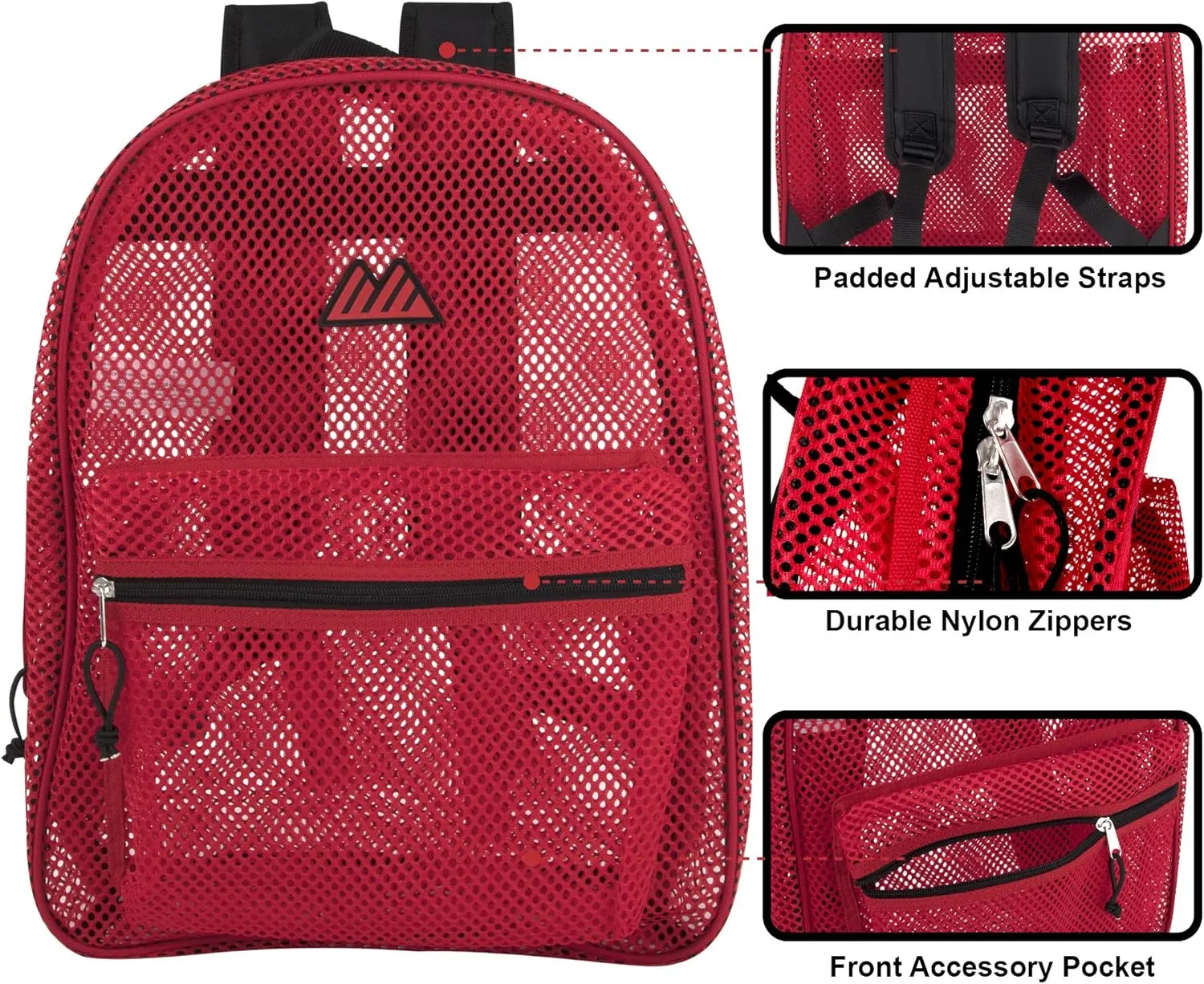 Summit Ridge Mesh Backpacks for Kids, Adults, School, Beach, and Travel, Colorful Transparent Mesh Backpacks with Padded Straps Large