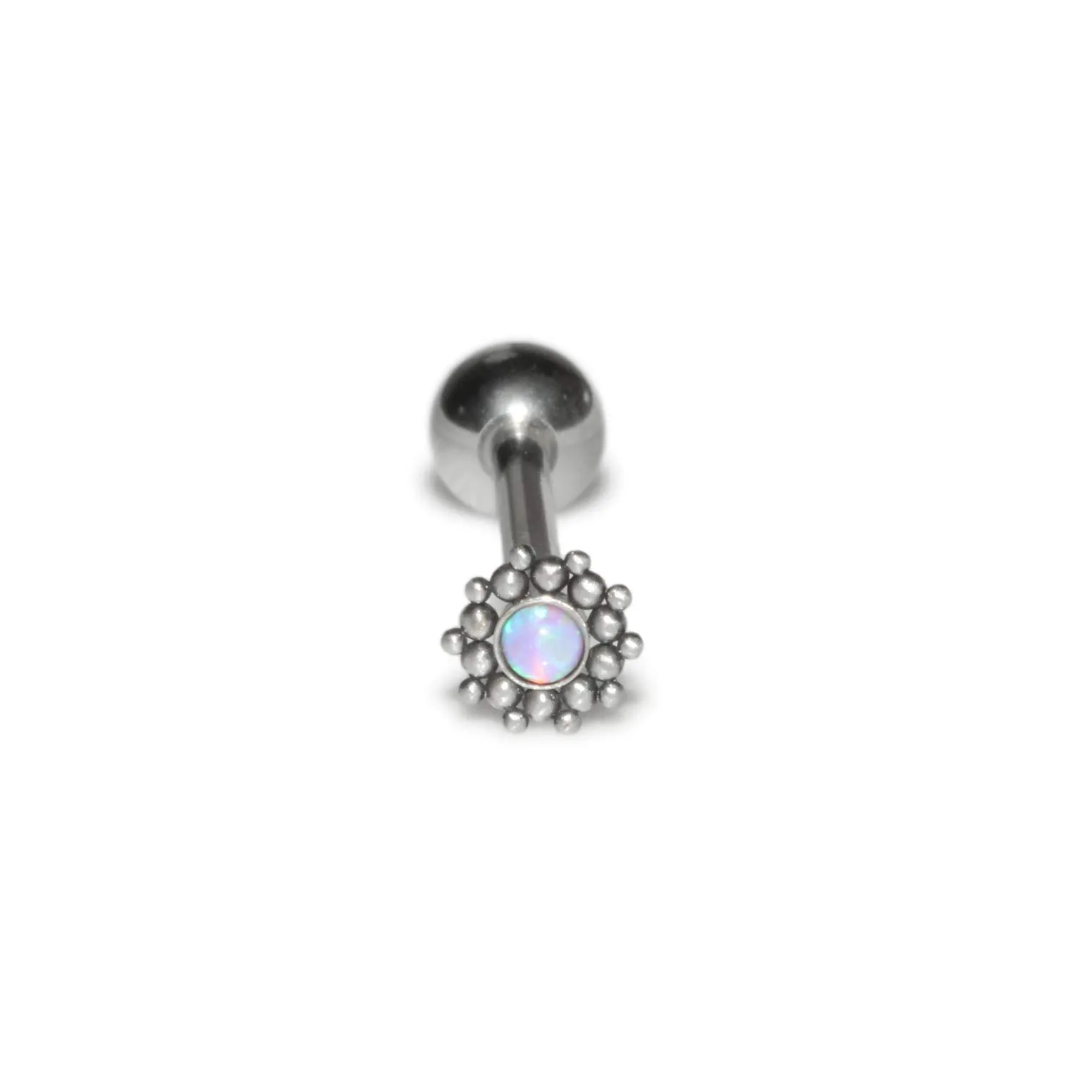 Surgical Steel Tongue Barbell Jewelry - Tongue Ring with Opal, Body Piercing Jewelry