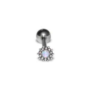 Surgical Steel Tongue Barbell Jewelry - Tongue Ring with Opal, Body Piercing Jewelry