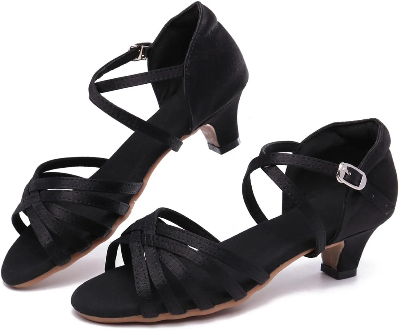SWDZM Women Latin Dance Shoes Satin Professional Ballroom Salsa Practice Performance Dance Shoes,Model FT016
