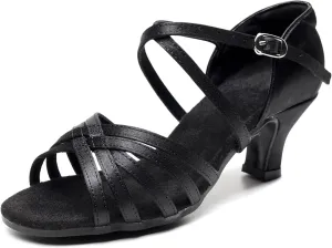 SWDZM Women Latin Dance Shoes Satin Professional Ballroom Salsa Practice Performance Dance Shoes,Model FT016