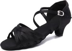 SWDZM Women Latin Dance Shoes Satin Professional Ballroom Salsa Practice Performance Dance Shoes,Model FT016