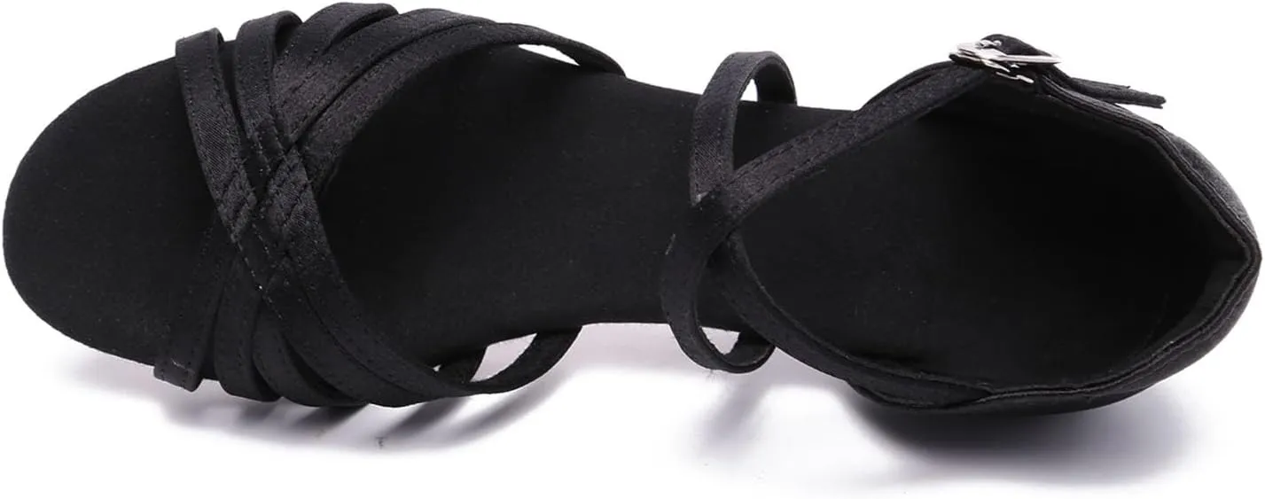 SWDZM Women Latin Dance Shoes Satin Professional Ballroom Salsa Practice Performance Dance Shoes,Model FT016