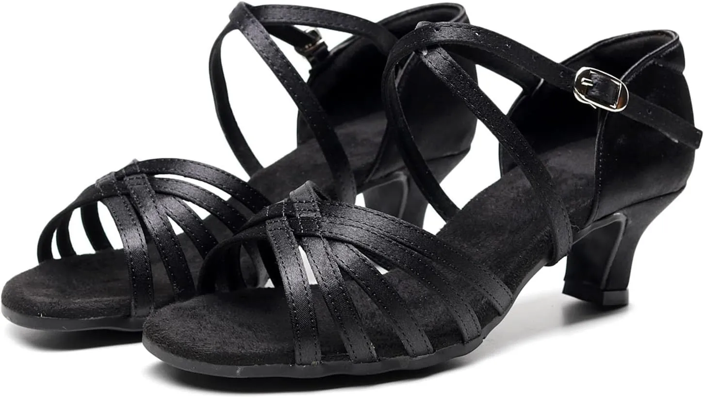 SWDZM Women Latin Dance Shoes Satin Professional Ballroom Salsa Practice Performance Dance Shoes,Model FT016