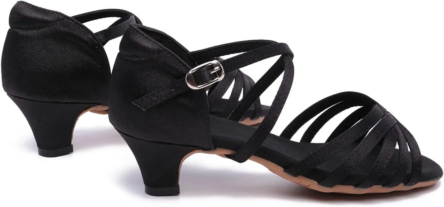 SWDZM Women Latin Dance Shoes Satin Professional Ballroom Salsa Practice Performance Dance Shoes,Model FT016