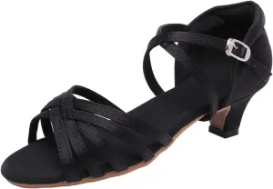 SWDZM Women Latin Dance Shoes Satin Professional Ballroom Salsa Practice Performance Dance Shoes,Model FT016