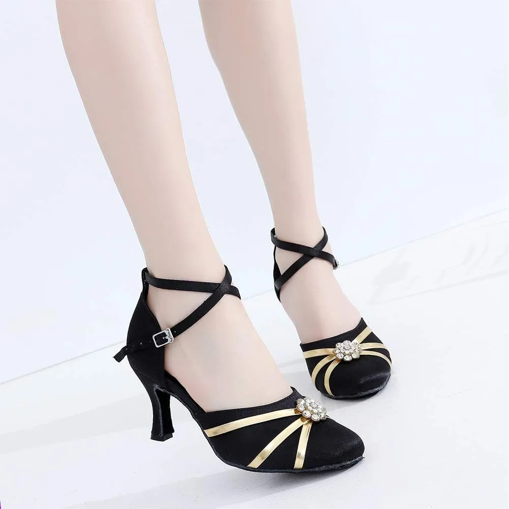 SWDZM Women's Latin Dance Shoes,Salsa Practice Party Wedding Ballroom Dancing Shoes,Model-QJW7105