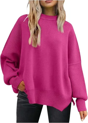 Sweaters for Women Chunky Knit Round Neck Solid Color Long Sleeve Loose Fit Casual Soft Sweaters Tops