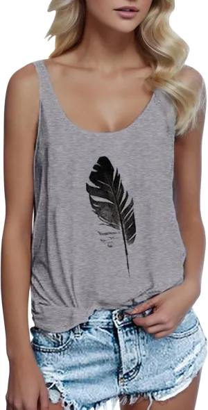 T Shirt Tops Blouse Print Crop Leaf Vest Women Tank Sleeveless Loose Women's Tanks & Birthday Girl