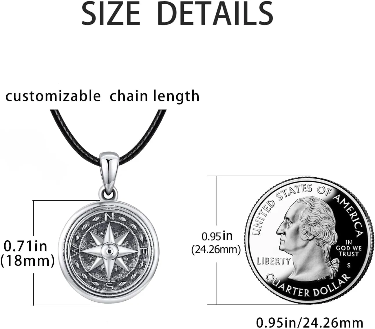 TANGPOET Personalized Compass Locket Necklace for Men Women 925 Oxidized Silver Lockets Necklace that Holds Two Pictures Memorial Photo Jewelry Birthday Christmas Fathers Day Graduation Gifts