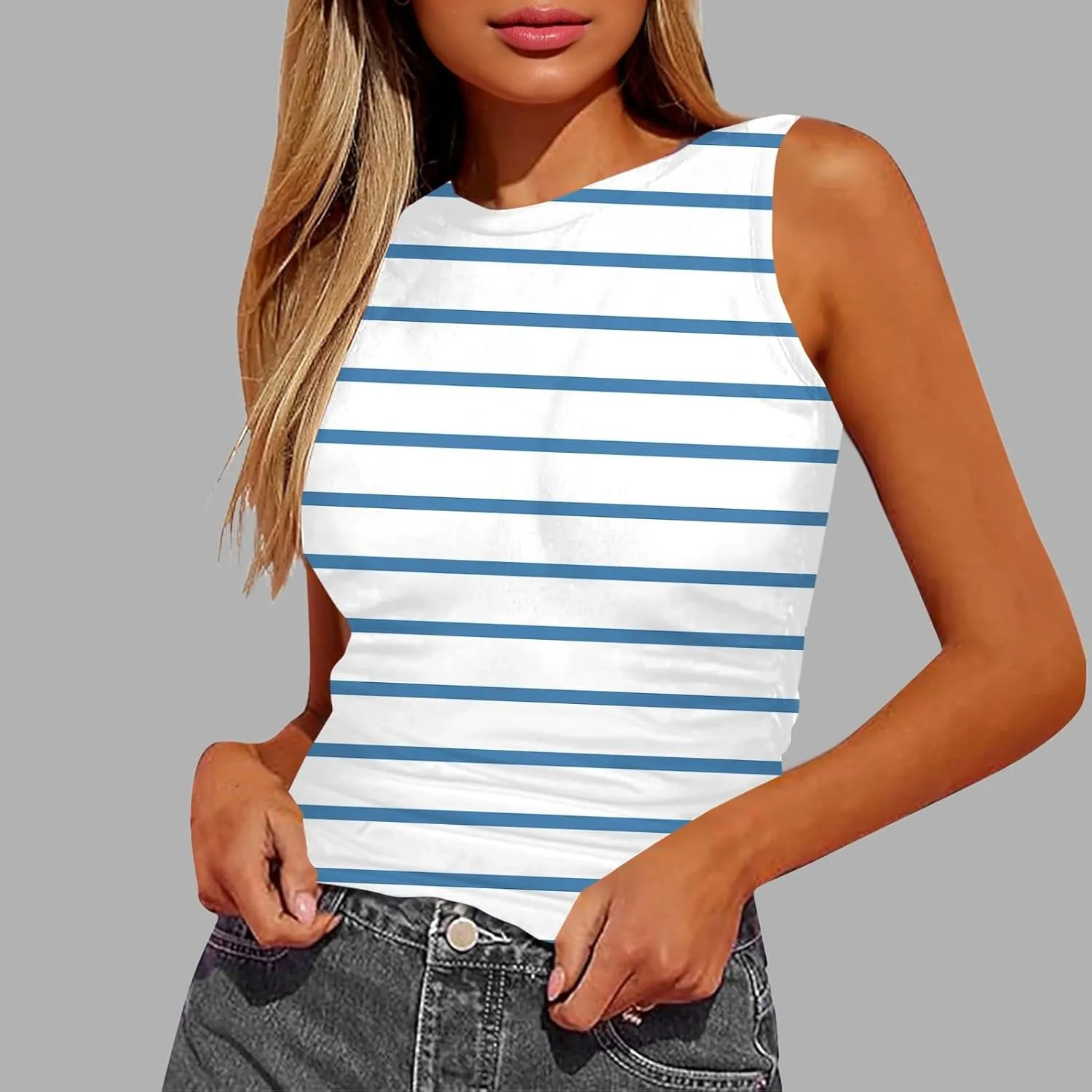 Tank Tops for Women 2025 Summer Sport Sleeveless Camisole Floral Round Neck Hawaiian Beach Outfit