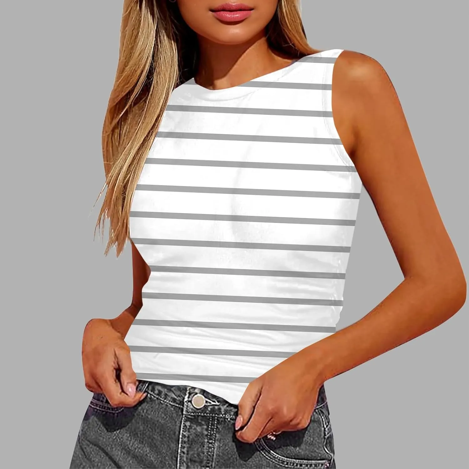 Tank Tops for Women 2025 Summer Sport Sleeveless Camisole Floral Round Neck Hawaiian Beach Outfit