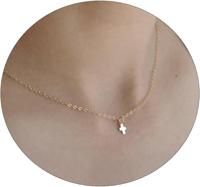 Tasiso Cross Necklace for WomenSmall Cross Necklace 14k Gold Plated Tiny Cross Pendant Choker Necklaces Simple Gold Cross Necklaces for Women Cute Aesthetic Necklaces Dainty Jewelry for Women Girls
