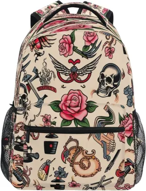 Tattoo Print Laptop Backpack Lightweight Waterproof College Backpacks Casual Travel Daypack Backpacks for Men Women