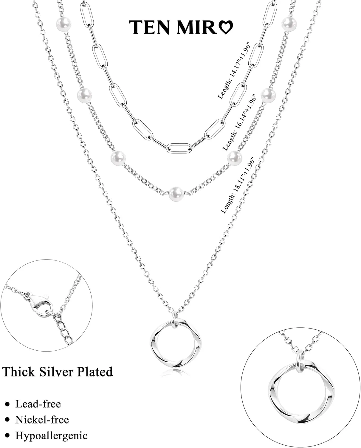 TEN MIRO Layered Gold Necklaces for Women Non Tarnish, Dainty 16k Real Gold Necklace Stack Stackable Necklace for Women Layering Chain Circle Pendant Paperclip Chain Necklaces