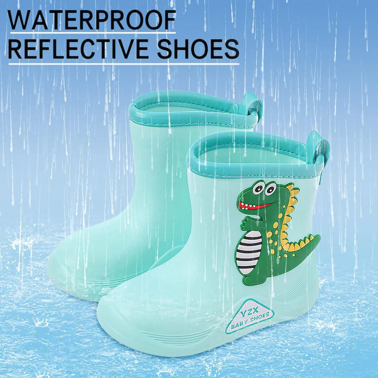 Toddler Dinosaur Rain Boots, Waterproof Rubber Kids Rain Boots for Girls Boys Unisex-Child Outdoor Rain Boots