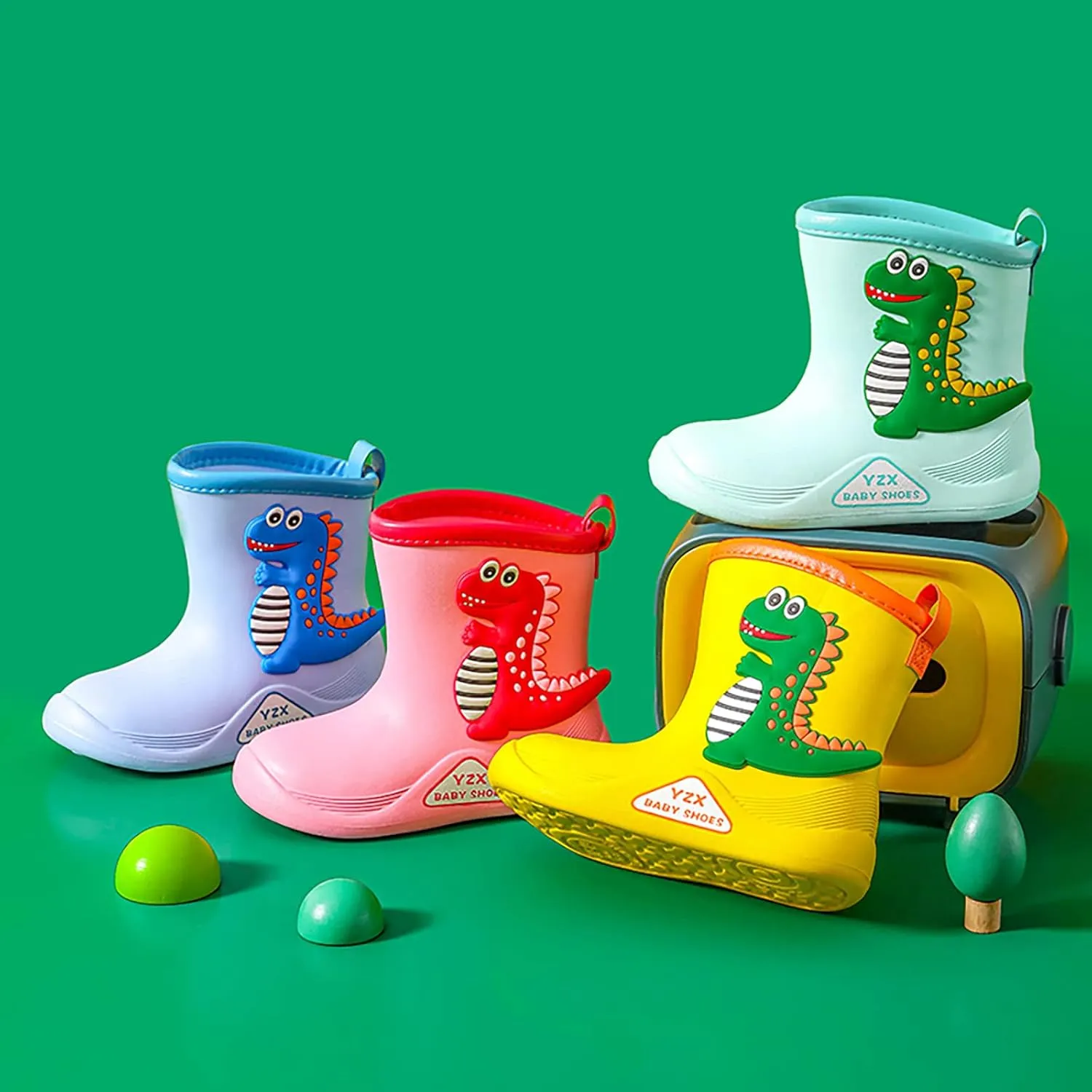 Toddler Dinosaur Rain Boots, Waterproof Rubber Kids Rain Boots for Girls Boys Unisex-Child Outdoor Rain Boots