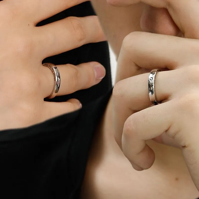 totwoo Sun&Moon Adjustable Silver Couple Rings