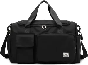 Travel Duffel Tote Bag with Dry Wet Separation Pocket, Weekender Bag for Women and MenWaterproof Bag with Shoe Compartment Lightweight and Easy Carry on Black