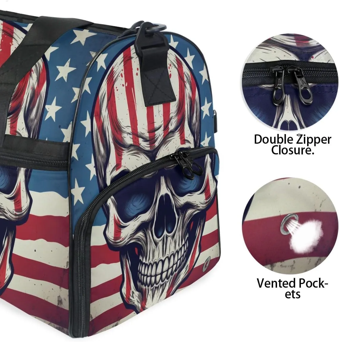 Travel Duffels American Flag Skull Duffle Bag Luggage Sports Gym for Women & Men