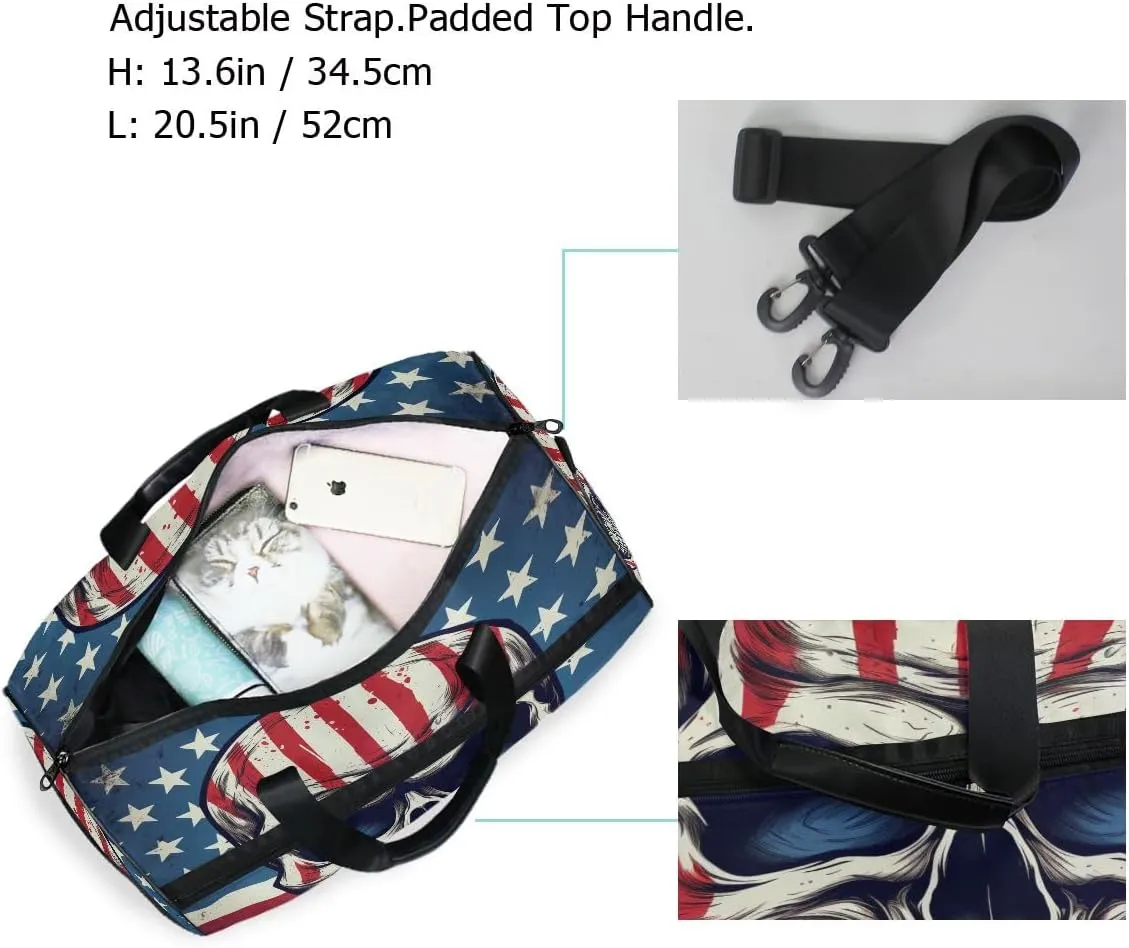 Travel Duffels American Flag Skull Duffle Bag Luggage Sports Gym for Women & Men
