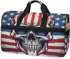 Travel Duffels American Flag Skull Duffle Bag Luggage Sports Gym for Women & Men