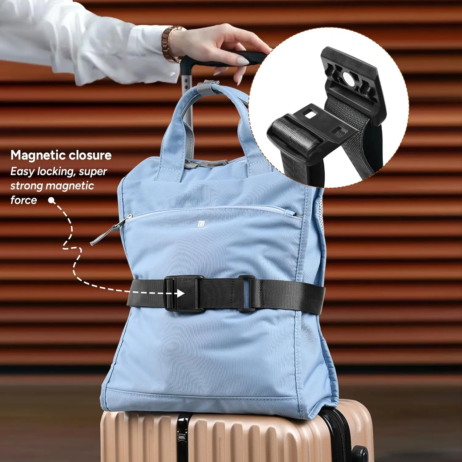 Travel Inspira Magnetic Quick-Release Luggage Strap  Adjustable Travel Belt for Suitcases, Secure Add-a-Bag Organizer for Carry-On Bags (Lightweight & Stylish Design)