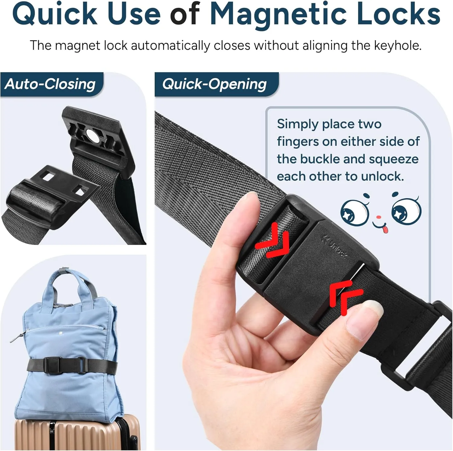 Travel Inspira Magnetic Quick-Release Luggage Strap  Adjustable Travel Belt for Suitcases, Secure Add-a-Bag Organizer for Carry-On Bags (Lightweight & Stylish Design)