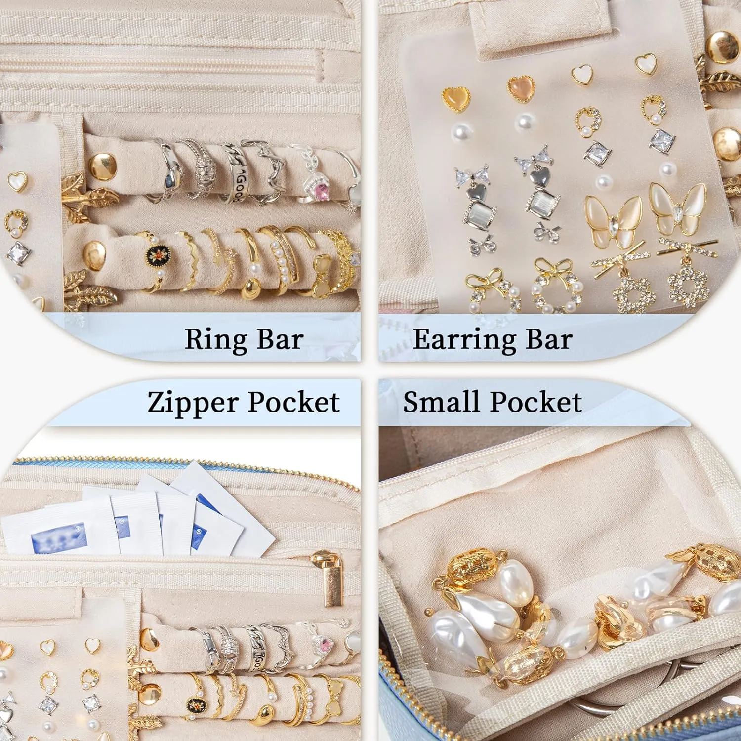 Travel Jewelry Box with 12 Jewelry Bags, Leather Jewelry Organizer Case for Women Girl for Necklace Earring Bracelet Ring, Jewelry Holder Organizer Box,Wedding Birthday Gift Idea (Baby Blue)