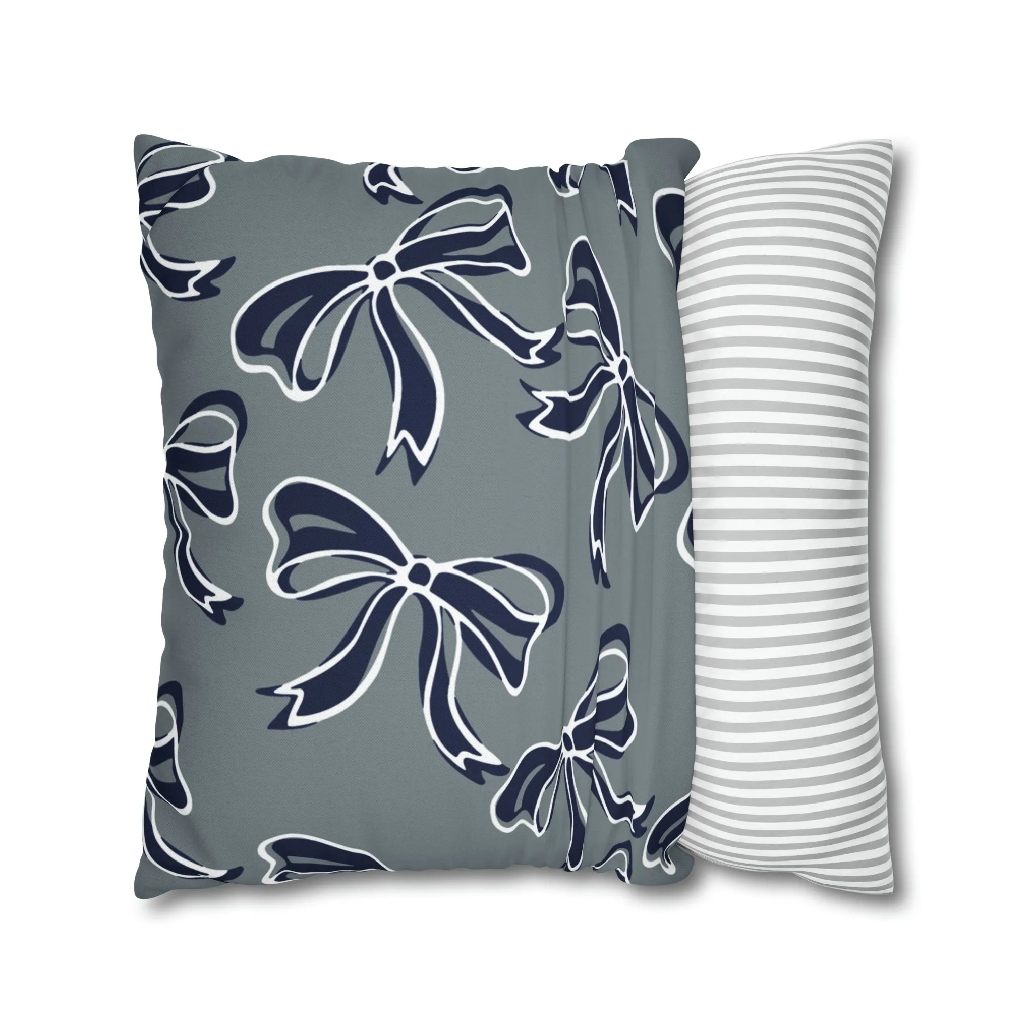 Trendy Bow College Pillow Cover - Dorm Pillow,Graduation Gift,Bed Party Gift,Acceptance Gift,College Gift, UConn, Monmouth, navy and grey