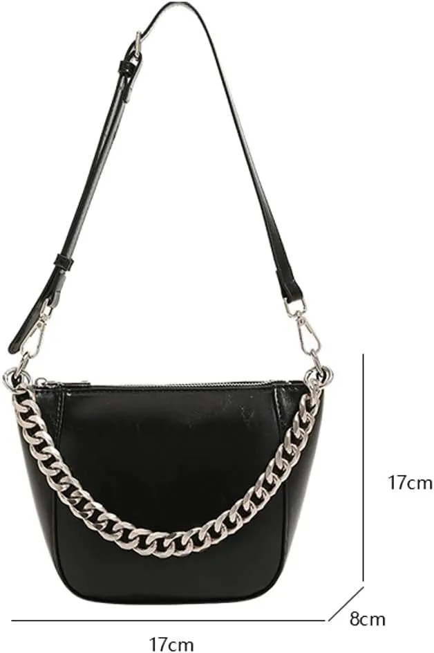 Trendy PU Leather Shoulder Crossbody Bag for Women Dumpling Purse Totes Bucket Handbag Underarm Satchel with Chain