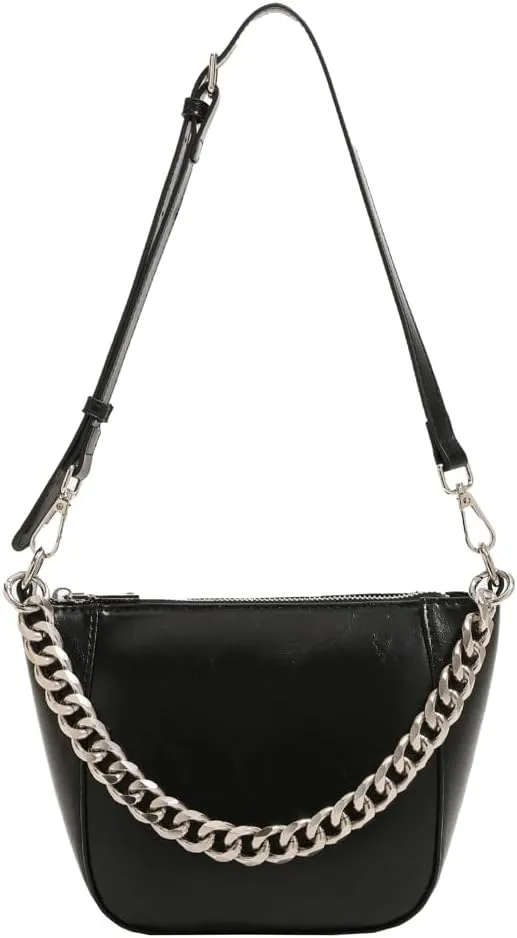 Trendy PU Leather Shoulder Crossbody Bag for Women Dumpling Purse Totes Bucket Handbag Underarm Satchel with Chain
