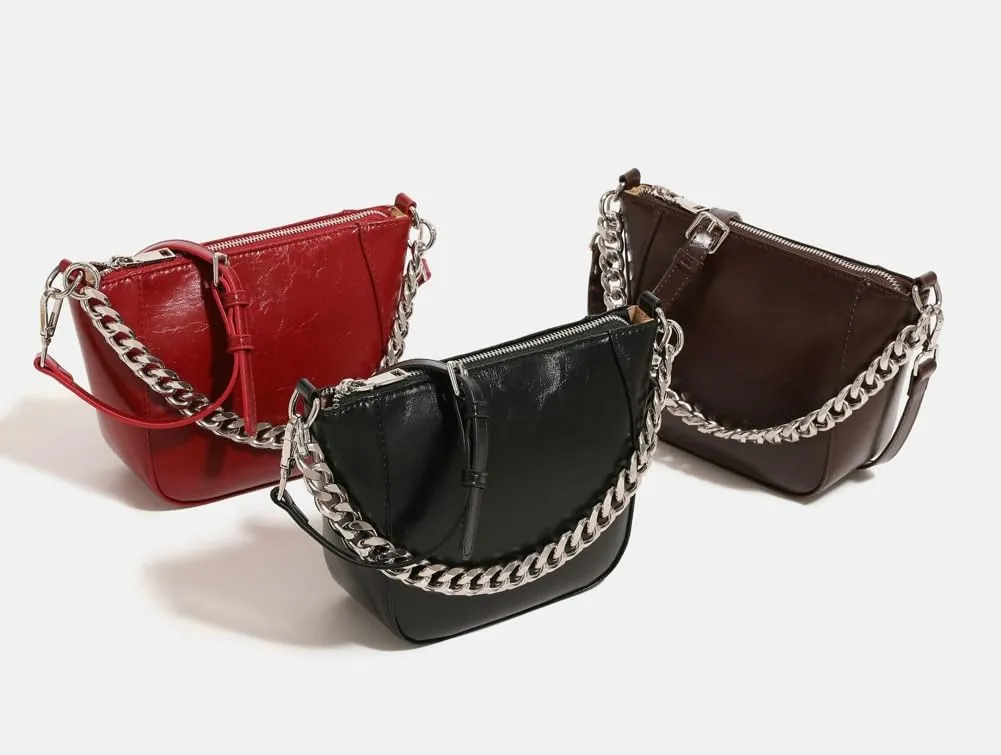 Trendy PU Leather Shoulder Crossbody Bag for Women Dumpling Purse Totes Bucket Handbag Underarm Satchel with Chain