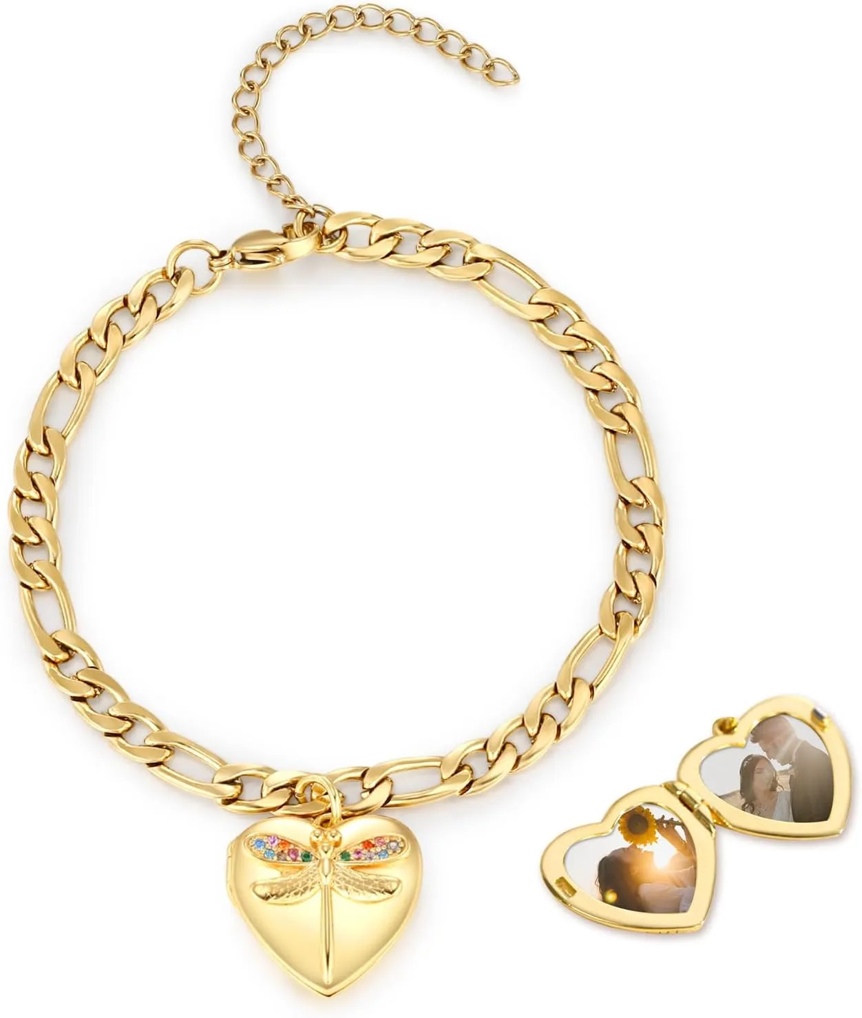 TUGHRA Gold Locket Bracelet for Women, 925 Sterling Silver Heart Photo Bracelet Lockets Memorial Keepsake Jewelry Gift for Mom, Wife, Daughter Mother's Day Birthday