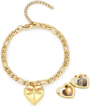 TUGHRA Gold Locket Bracelet for Women, 925 Sterling Silver Heart Photo Bracelet Lockets Memorial Keepsake Jewelry Gift for Mom, Wife, Daughter Mother's Day Birthday