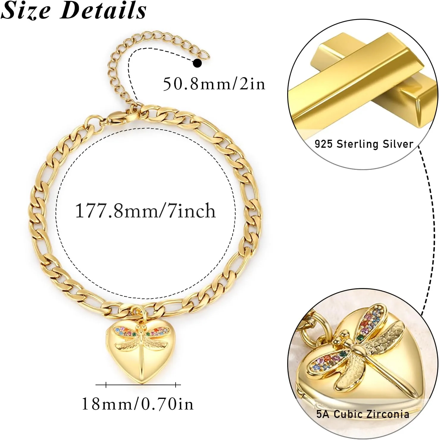 TUGHRA Gold Locket Bracelet for Women, 925 Sterling Silver Heart Photo Bracelet Lockets Memorial Keepsake Jewelry Gift for Mom, Wife, Daughter Mother's Day Birthday