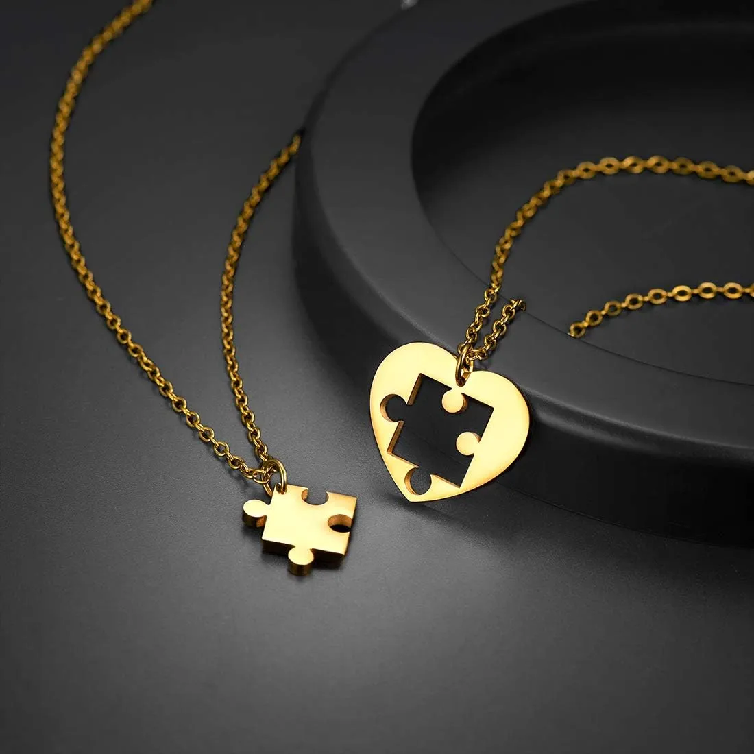 U7 Couple Necklaces for Women Men,Stainless Steel/Black/18K Gold Plated Puzzle Piece Pendant BFF Necklaces Gift