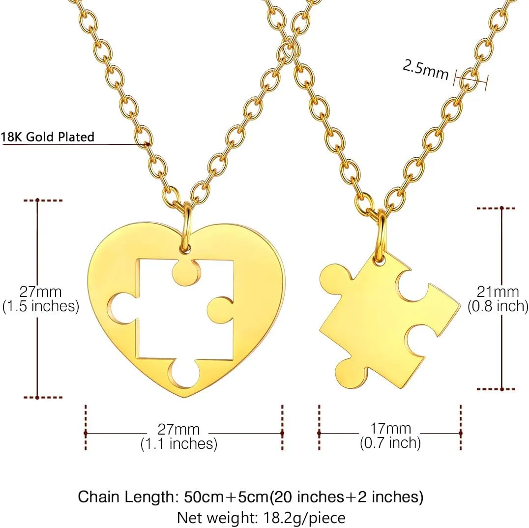U7 Couple Necklaces for Women Men,Stainless Steel/Black/18K Gold Plated Puzzle Piece Pendant BFF Necklaces Gift