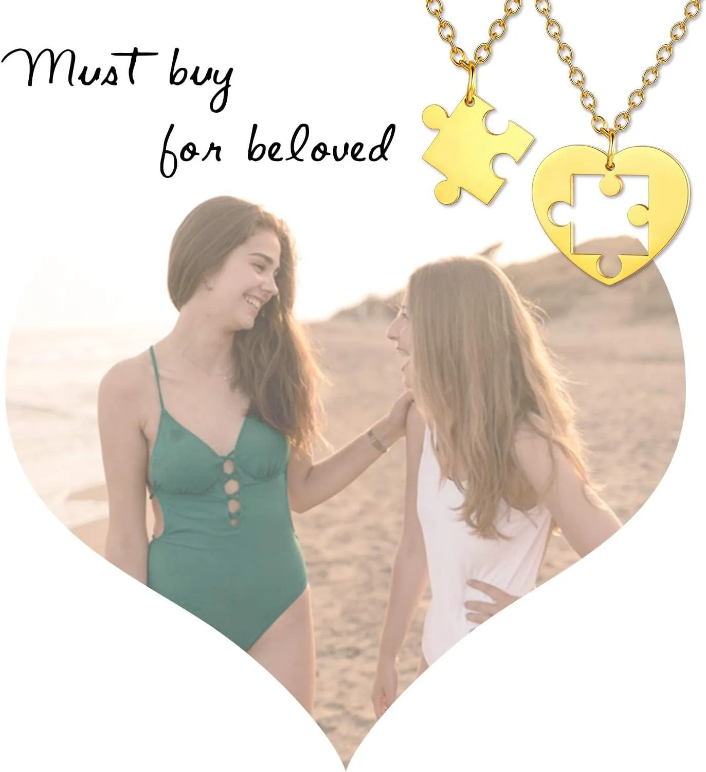 U7 Couple Necklaces for Women Men,Stainless Steel/Black/18K Gold Plated Puzzle Piece Pendant BFF Necklaces Gift