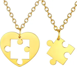 U7 Couple Necklaces for Women Men,Stainless Steel/Black/18K Gold Plated Puzzle Piece Pendant BFF Necklaces Gift
