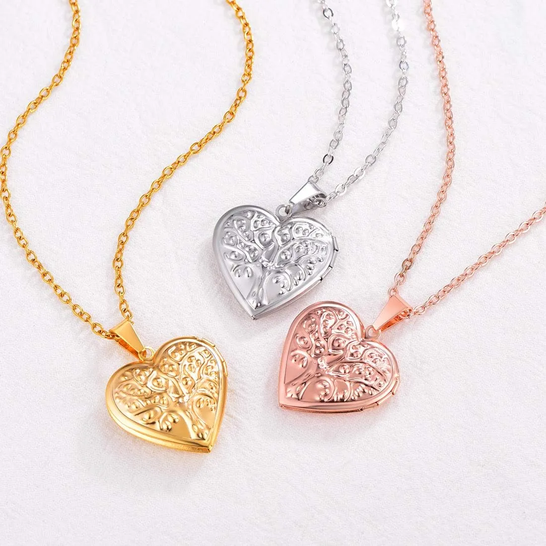U7 Women Locket Necklace Platinum 14K Gold Photo Lockets that Hold Picture,Chain 20 Inch Personalized Gift Custom Love Heart Image Necklaces