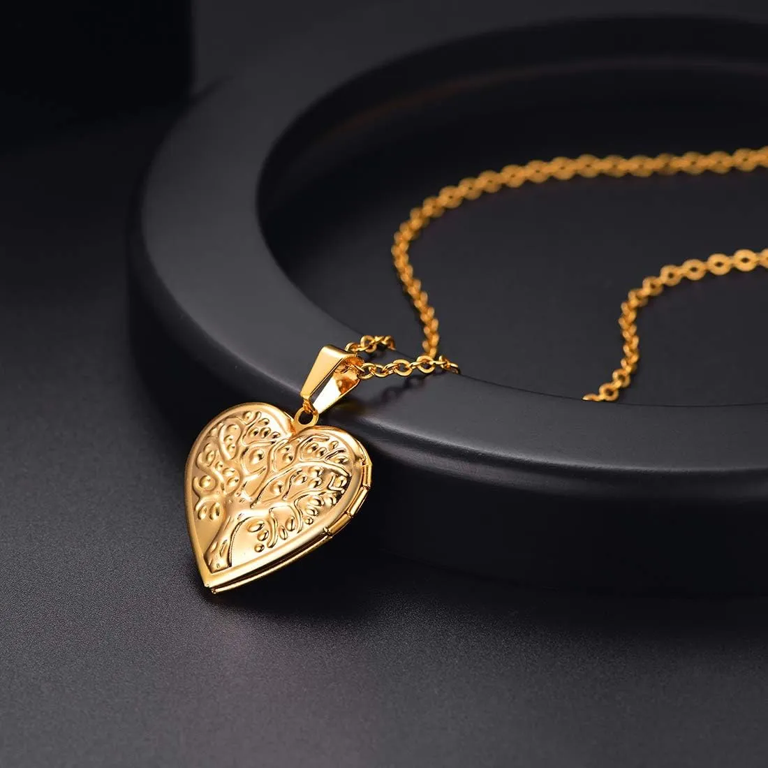 U7 Women Locket Necklace Platinum 14K Gold Photo Lockets that Hold Picture,Chain 20 Inch Personalized Gift Custom Love Heart Image Necklaces