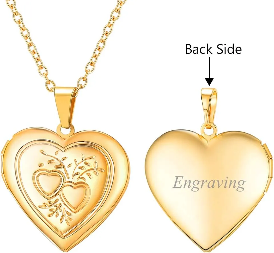 U7 Women Locket Necklace Platinum 14K Gold Photo Lockets that Hold Picture,Chain 20 Inch Personalized Gift Custom Love Heart Image Necklaces