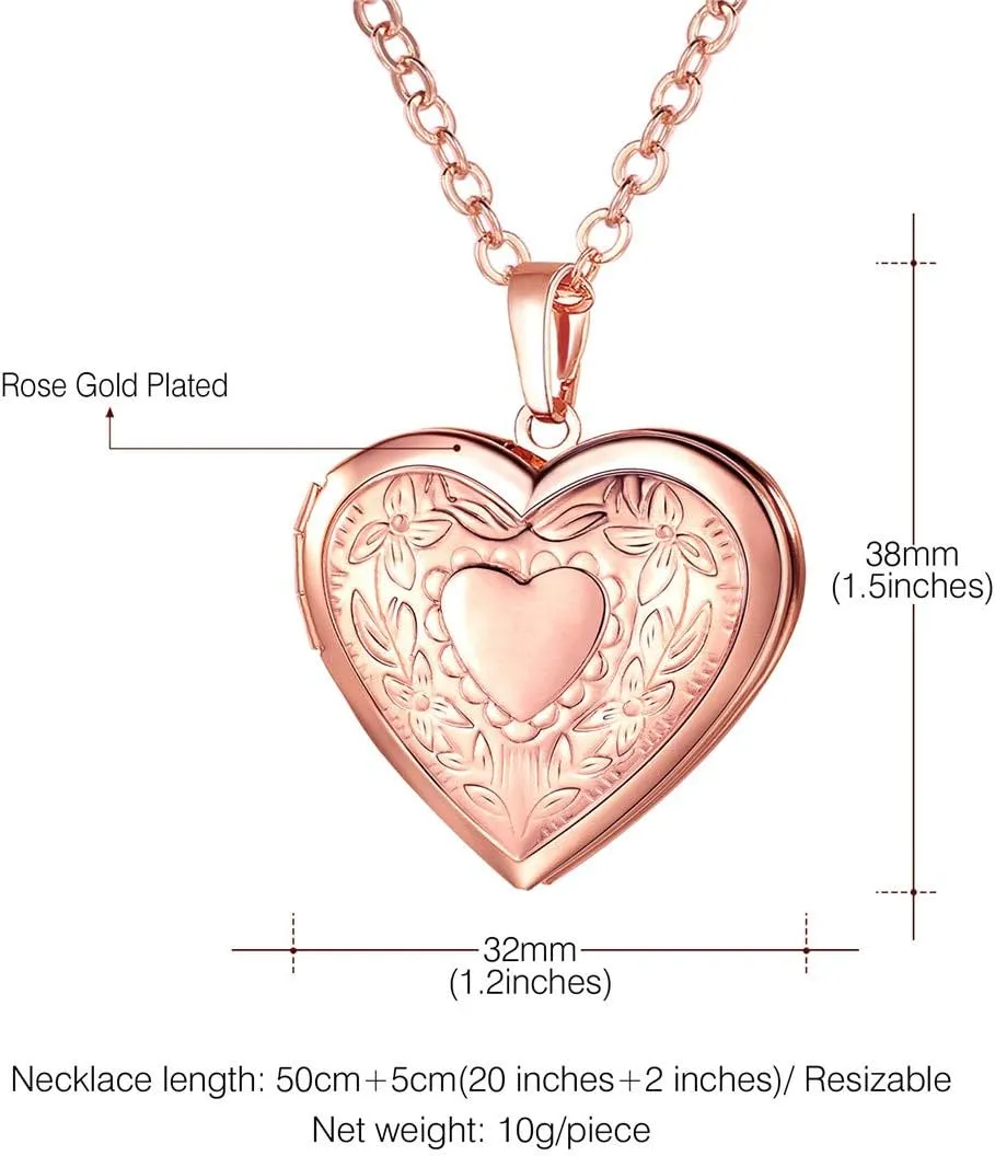U7 Women Locket Necklace Platinum 14K Gold Photo Lockets that Hold Picture,Chain 20 Inch Personalized Gift Custom Love Heart Image Necklaces