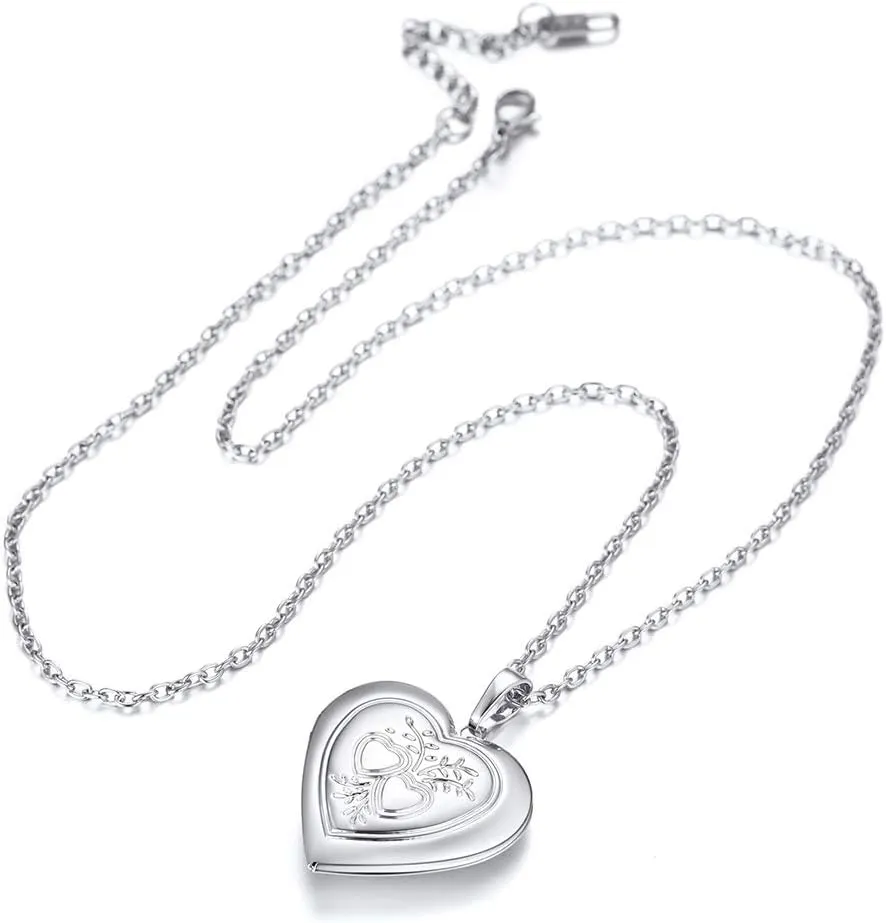 U7 Women Locket Necklace Platinum 14K Gold Photo Lockets that Hold Picture,Chain 20 Inch Personalized Gift Custom Love Heart Image Necklaces