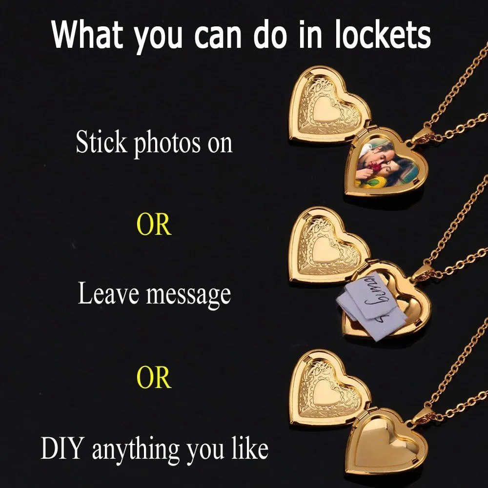 U7 Women Locket Necklace Platinum 14K Gold Photo Lockets that Hold Picture,Chain 20 Inch Personalized Gift Custom Love Heart Image Necklaces